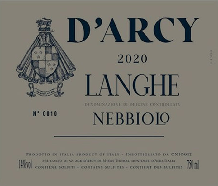2022 Cantina D'Arcy, Nebbiolo, Langhe, Piedmont, Italy